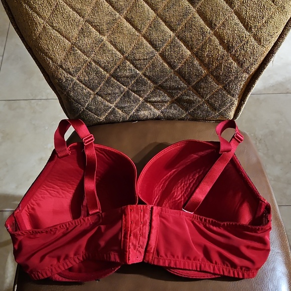 Cacique Lane Bryant Lightly Lined Full Coverage T-Shirt Underwire Red Black Bra - Picture 2 of 3